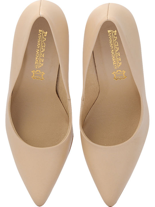 Anatomic Leather Pointed Toe Beige Medium Heels