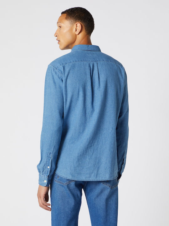 Wrangler Herrenhemd Langärmelig Jeans Blau