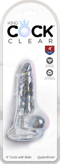 King Cock Clear Glass Dildo with Balls and Suction Cup Transparent 10cm
