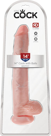 King Cock Glass Dildo with Balls and Suction Cup Light 36cm