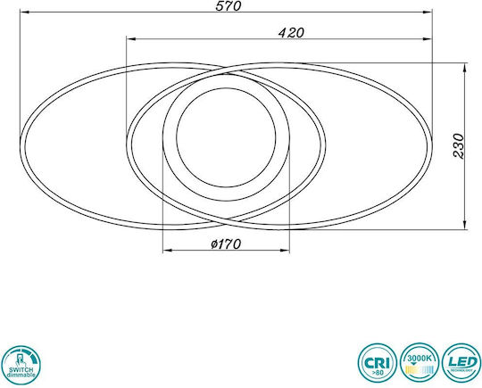 Trio Lighting Galaxy Πλαφονιέρα Οροφής 57εκ. Γκρι με Ενσωματωμένο LED