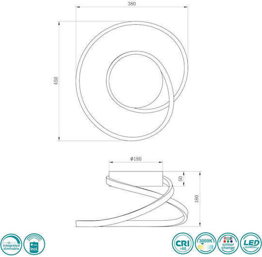 Trio Lighting Rubin Πλαφονιέρα Οροφής 45εκ. Ασημί με Ενσωματωμένο LED και Τηλεχειριστήριο