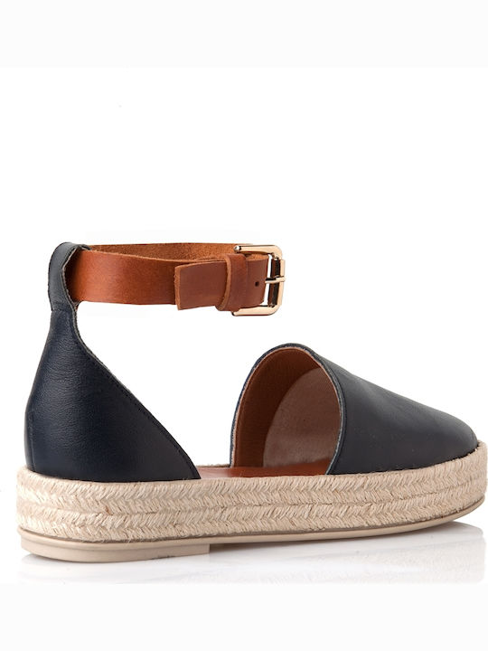 Women's Leather Espadrilles Navy Blue 20-142-14