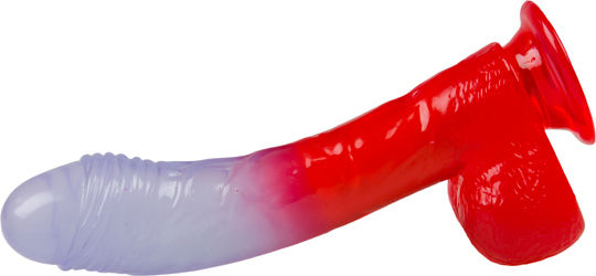 You2Toys Jolly Buttcock Glass Dildo with Balls and Suction Cup Clear/Red 17cm