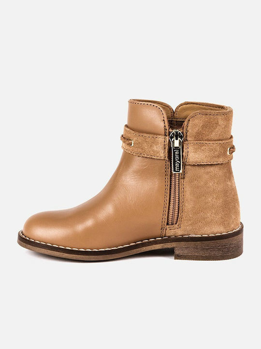 Mayoral Kids Leather Boots with Zipper Brown