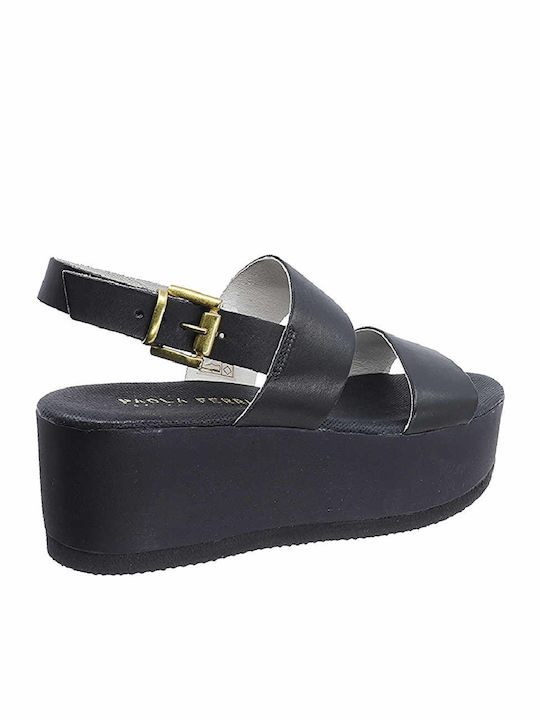 3086 Women's Leather Platform Shoes Black