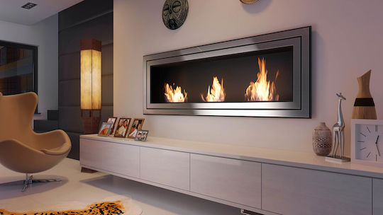 Kratki Juliet 1800 Tuv Indoor Wall Mounted Bioethanol Fireplace Silver 180x14.2x65cm