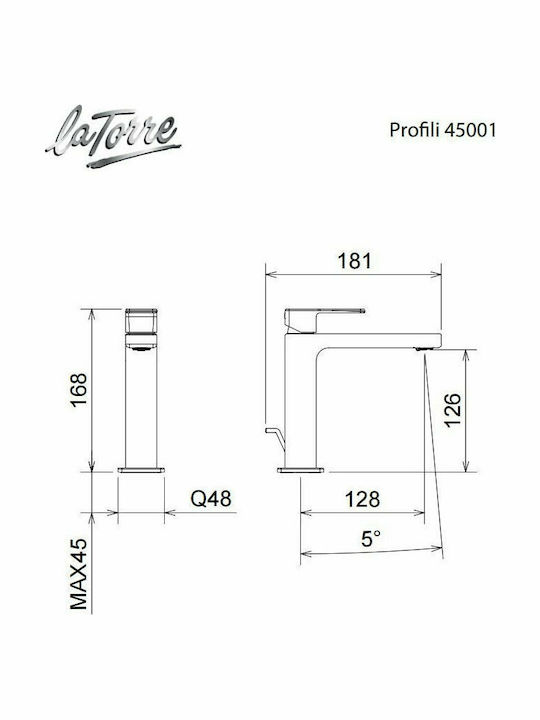 La Torre Profili Αναμεικτική Μπαταρία Νιπτήρα Ασημί
