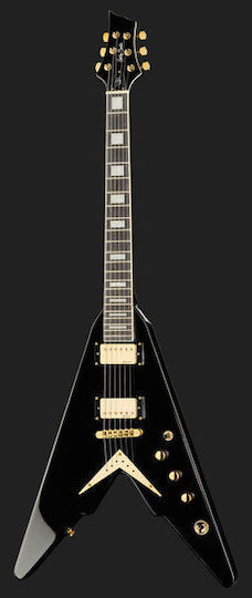 Harley Benton Victory Plus Elektrische Gitarre Fliegendes V mit HH Tonabnehmerkonfiguration Schwarz