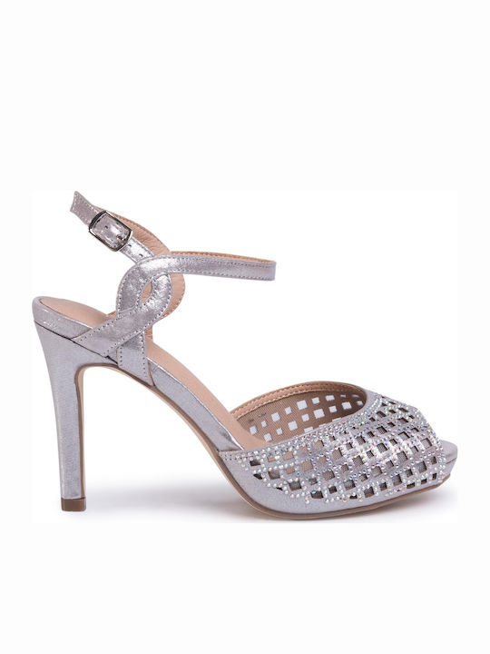 Menbur Women's Sandals with Strass Silver