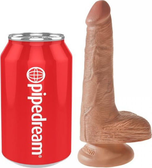 King Cock Glass Dildo with Balls and Suction Cup Tan 15cm