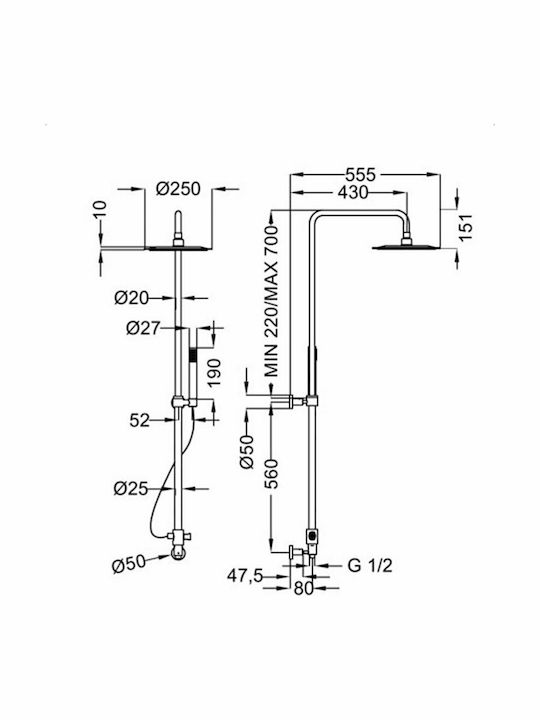 Ottone Meloda Air Shower Column without Mixer Silver