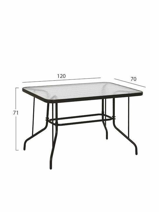 Adam Outdoor Dinner Free Standing Table with Glass Surface and Metal Frame Brown 120x70x71cm