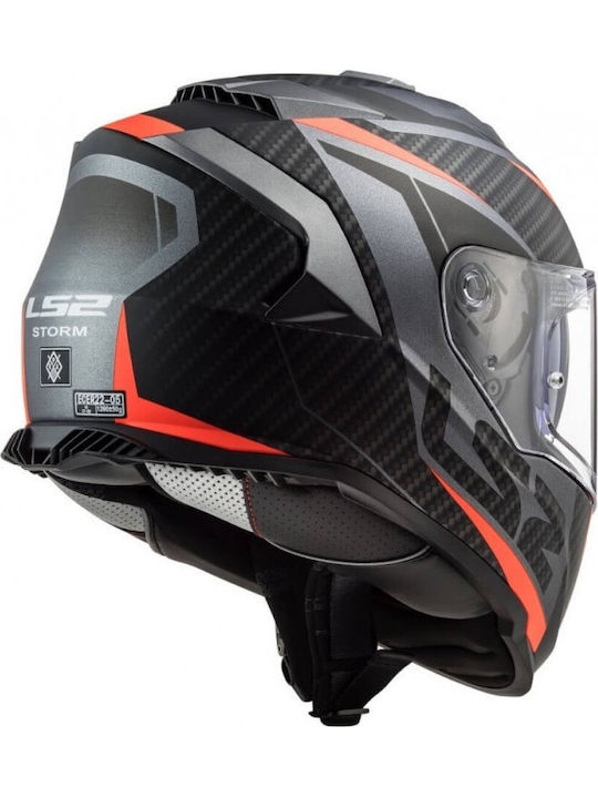 LS2 FF800 Storm Racer Matt Titanium Fluo Orange Motorcycle Helmet Full Face ECE 22.05 1400gr with Pinlock and Sunvisor