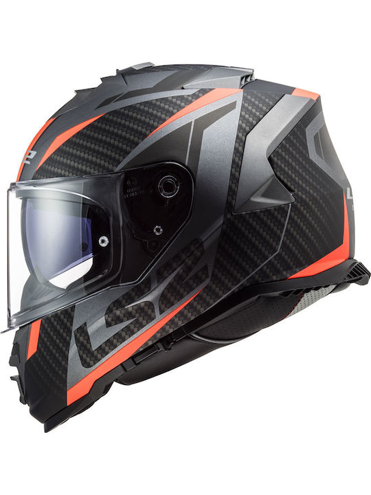 LS2 FF800 Storm Racer Matt Titanium Fluo Orange Motorcycle Helmet Full Face ECE 22.05 1400gr with Pinlock and Sunvisor