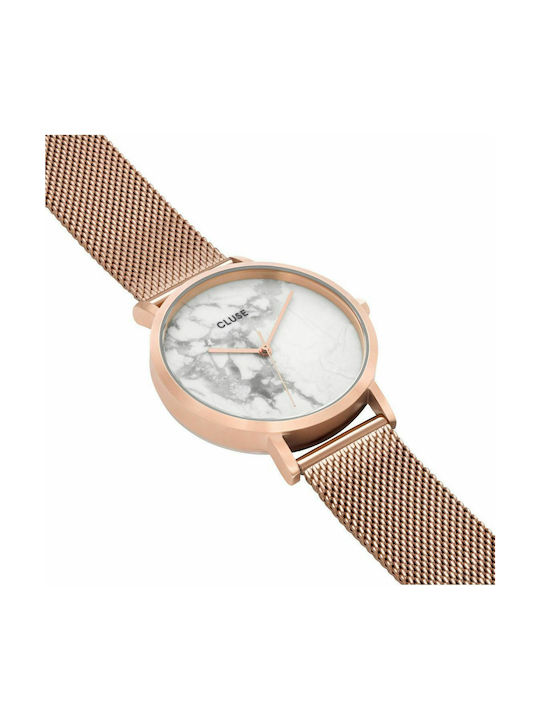 Cluse La Roche Rose Gold/White Marble Watch with Pink Gold Metal Bracelet