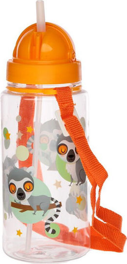 Puckator Kids Water Bottle Plastic with Straw Orange 450ml