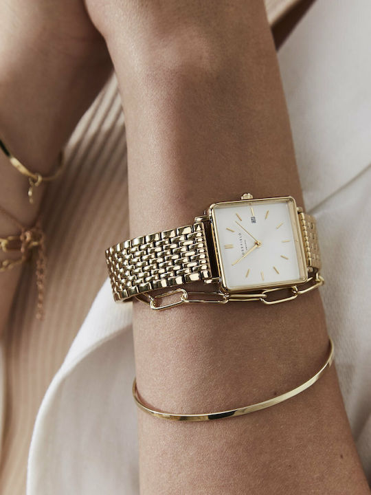 Rosefield Boxy Γυναικείο Ρολόι 26mm Μπαταρίας με Χρυσό Μεταλλικό Μπρασελέ