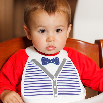 Make my Day Little Gentleman Waterproof Bib Silicone with Button & Pocket Navy Blue for 6 m+