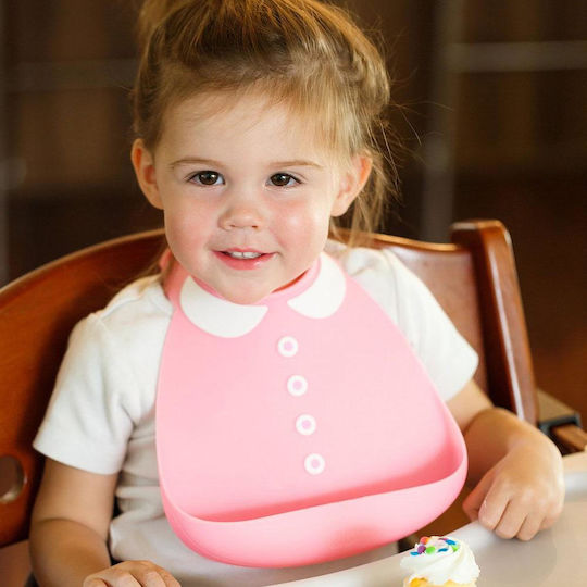 Make my Day Peter Pan Waterproof Bib Silicone with Button & Pocket Pink for 6 m+