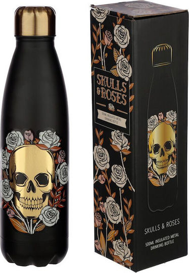 Puckator Skulls Roses Sticlă Termos Oțel inoxidabil Fără BPA 500ml Negru