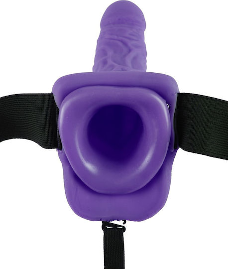 Pipedream Fetish Fantasy Series Vibrating Hollow Strap-On with Balls Gurtzeug mit Dildo 18cm und Vibration in Lila Farbe