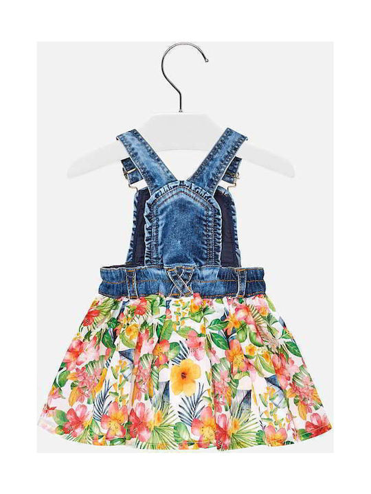 Mayoral Kids Denim Skirt Overalls Floral Multicolor