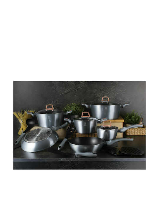 Berlinger Haus Moonlight Collection Cookware Set of Aluminum with Non-stick Coating Grey 15pcs