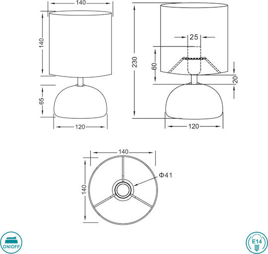 Trio Lighting Luci Κεραμικό Πορτατίφ για Ντουί E14 με Λευκό Καπέλο και Καφέ Βάση