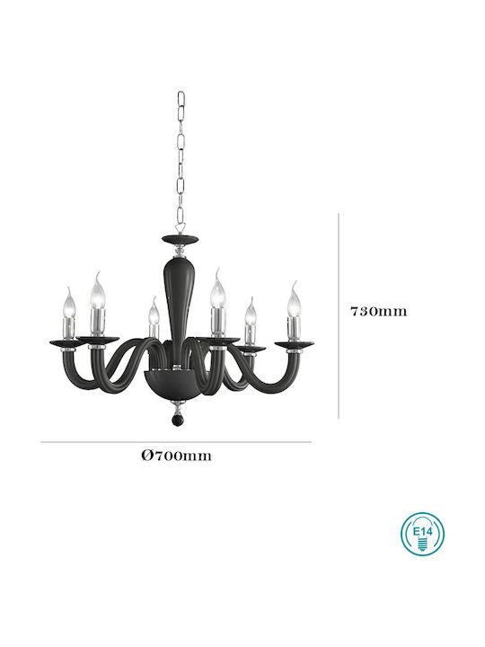 Ondaluce Ravel Πολυέλαιος 6xE14 Ø70cm με Κεράκια Μαύρος LP.Ravel/6-NERO
