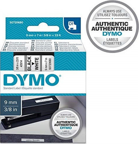 Dymo 40913 Label Maker Tape 7m x 9mm in White Colour Compatible with Brother M Dymo D1 Dymo Rhino/IND