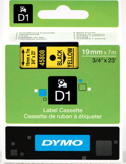 Dymo Label Maker Tape 7m x 19mm in Yellow Colour Compatible with Dymo D1 Dymo Rhino/IND