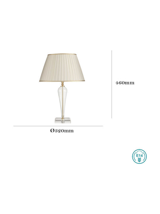 Ondaluce Ravel Glass Table Lamp for Socket E27 with Beige Shade and Transparent Base
