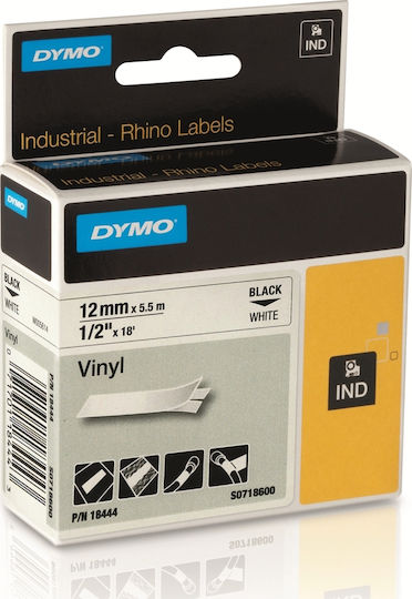 Dymo 18444 Label Maker Tape 5.5m x 12mm in White Colour Compatible with Dymo D1 Dymo Rhino/IND