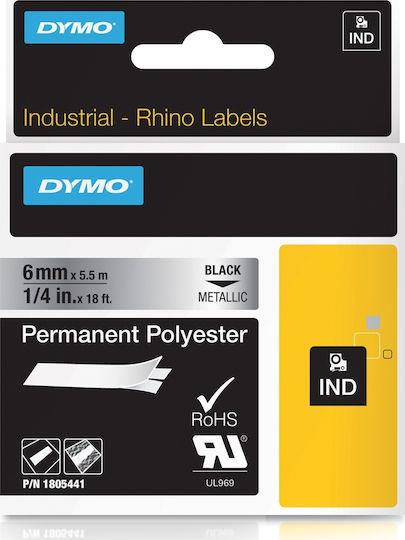 Dymo Label Maker Tape 5.5m x 6mm in Silver Colour Compatible with Dymo Rhino/IND