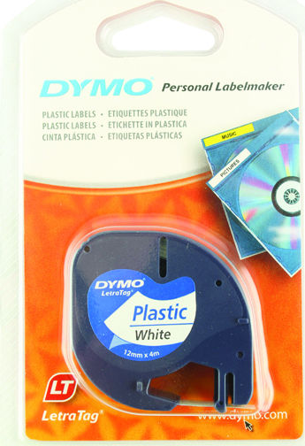 Dymo 91201 Label Maker Tape 4m x 12mm In White Colour Compatible With Dymo LetraTag/LT