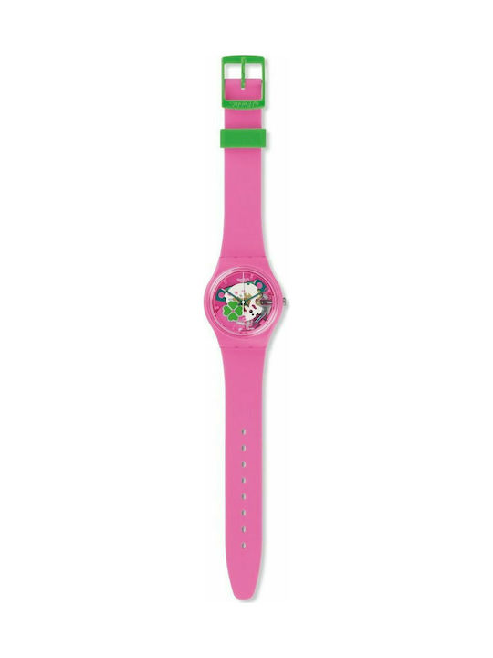 Swatch Flowerfull Uhr mit Rosa Kautschukarmband