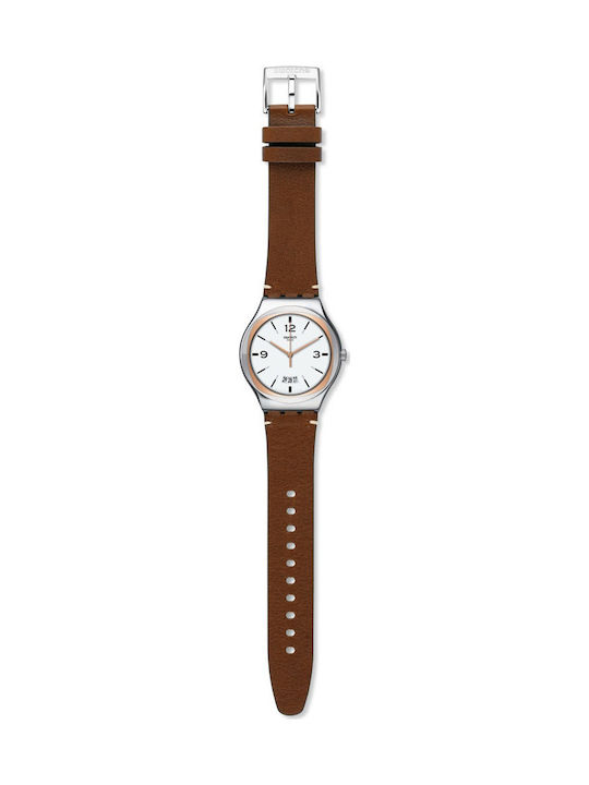 Swatch Watch with Brown Leather Strap YWS443