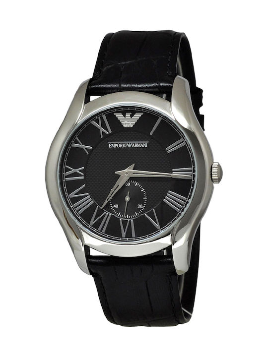 Emporio Armani Watch Chronograph Battery with Black Leather Strap