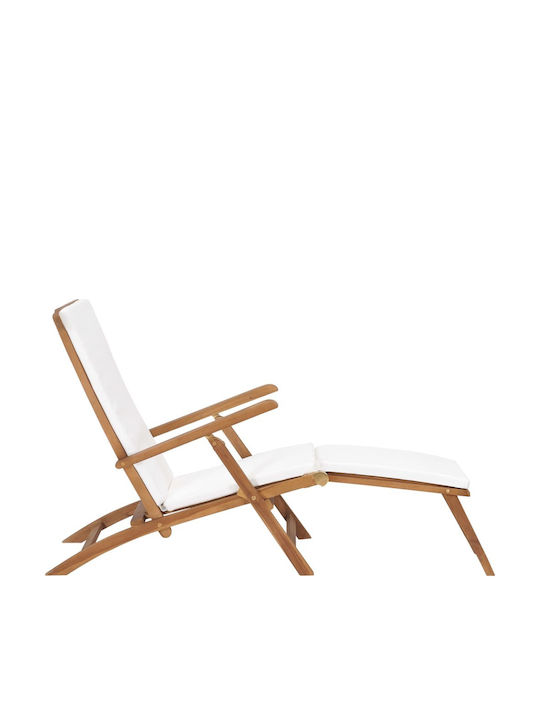 Sezlonguri Lemn cu Brațe & Alb Material 60x152x92cm