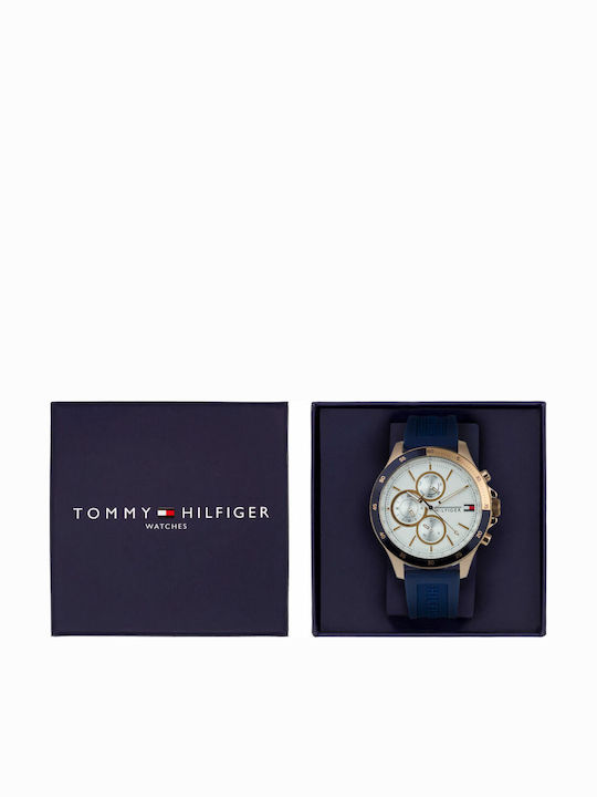 Tommy Hilfiger Bank Ανδρικό Ρολόι 46mm Χρονογράφος Μπαταρίας με Μπλε Καουτσούκ Λουράκι