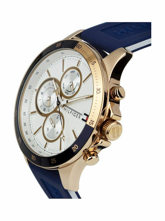 Tommy Hilfiger Bank Ανδρικό Ρολόι 46mm Χρονογράφος Μπαταρίας με Μπλε Καουτσούκ Λουράκι