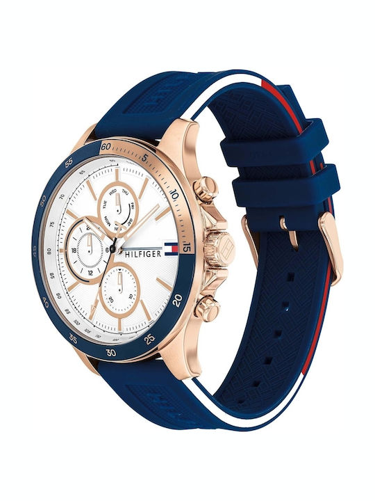 Tommy Hilfiger Bank Ανδρικό Ρολόι 46mm Χρονογράφος Μπαταρίας με Μπλε Καουτσούκ Λουράκι