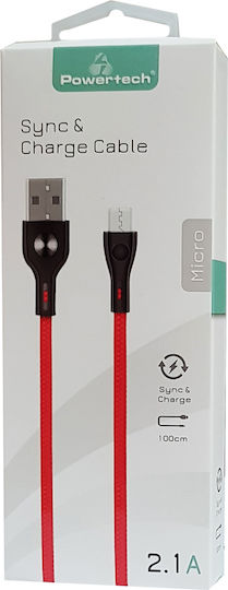Powertech Braided USB 2.0 to micro USB Cable Κόκκινο 1m (PTR-0005)