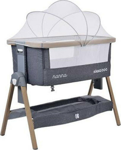 Kikka Boo Cradle Nanna with Mattress, Side Opening, and Wheels Dark Grey 31003020031