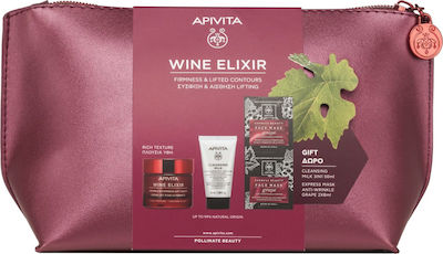 Apivita Wine Elixir Seturi de Îngrijire a Pielii pentru Anti-îmbătrânire cu Curățător de față , Cremă de față , Mască de față și Geantă de toaletă 116ml