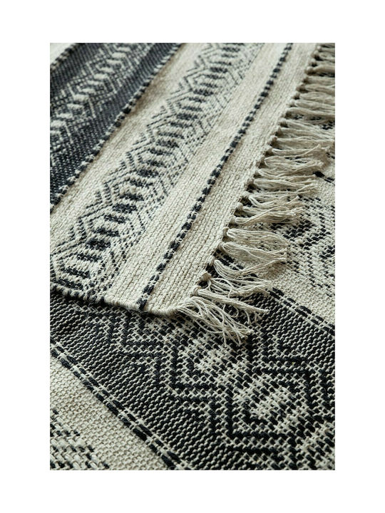 Nima Aidan Rug Rectangular Summer Wicker with Fringes Black - Ecru