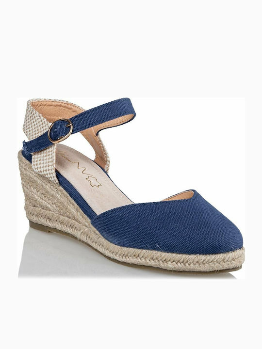 Envie Shoes Women's Fabric Ankle Strap Platforms Blue