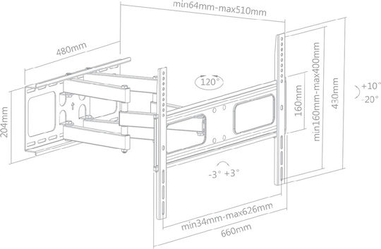 ESpace NXT 770 Suport TV de perete cu braț până la 70" și 50kg