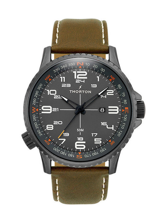 Odin Men's Watch 47mm Battery with Brown Leather Strap